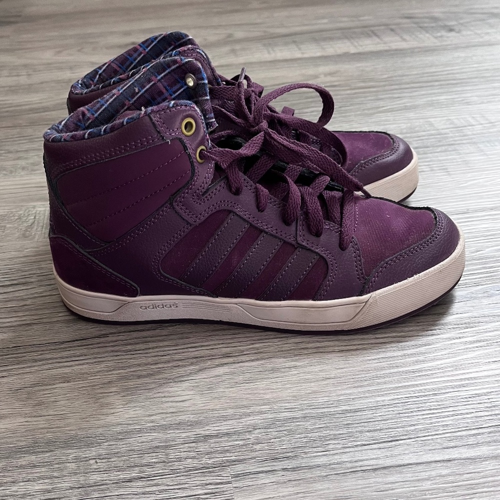 Adidas Neo Raleigh Mid Purple Plaid sneaker womens 7.5 EUC